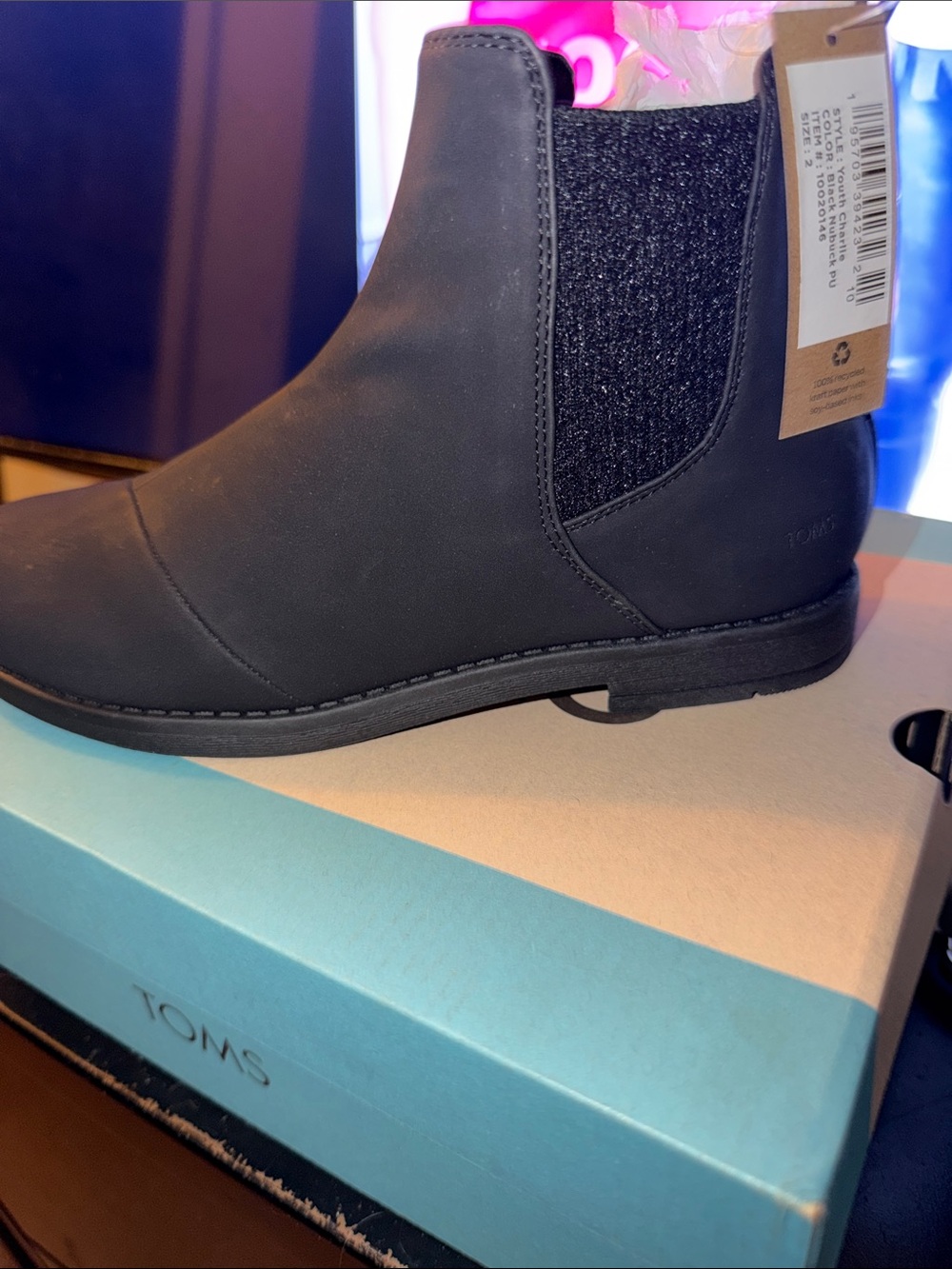 Toms Black Chelsea Boot with Knit Side Panel - Kids
